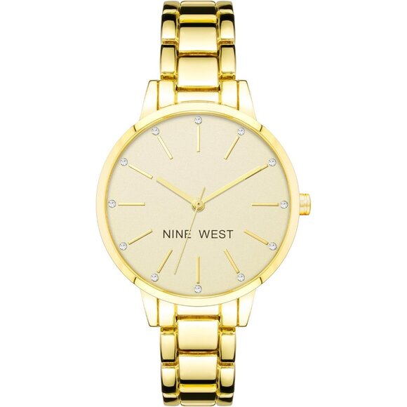 Nine West Women's Gold Crystal Accented Bracelet Watch - Picture 1 of 3
